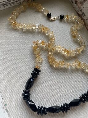 14k, Black Onyx, and Polished Citrine 28”Necklace 14k Clasp